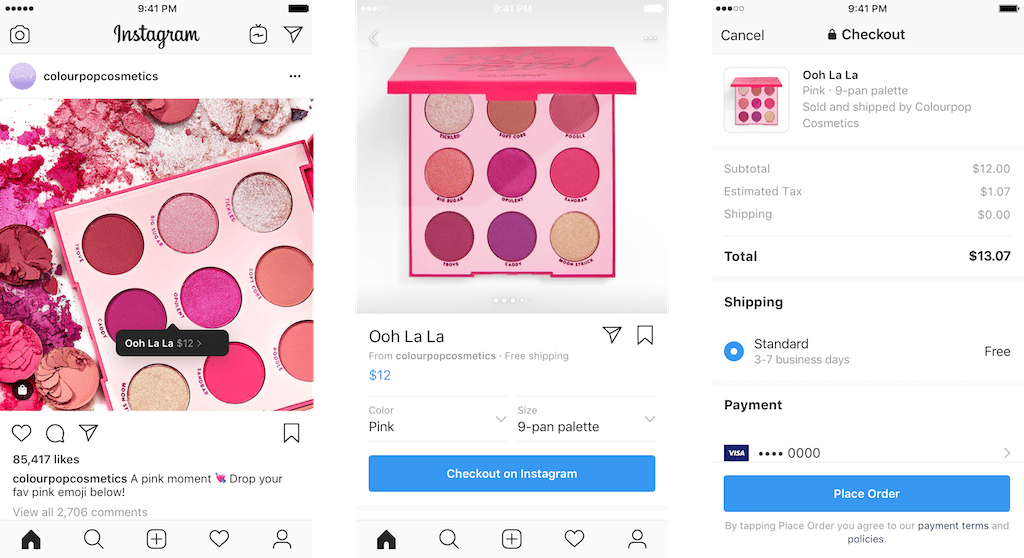 screenshots of checkout on instagram