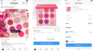 screenshots of checkout on instagram