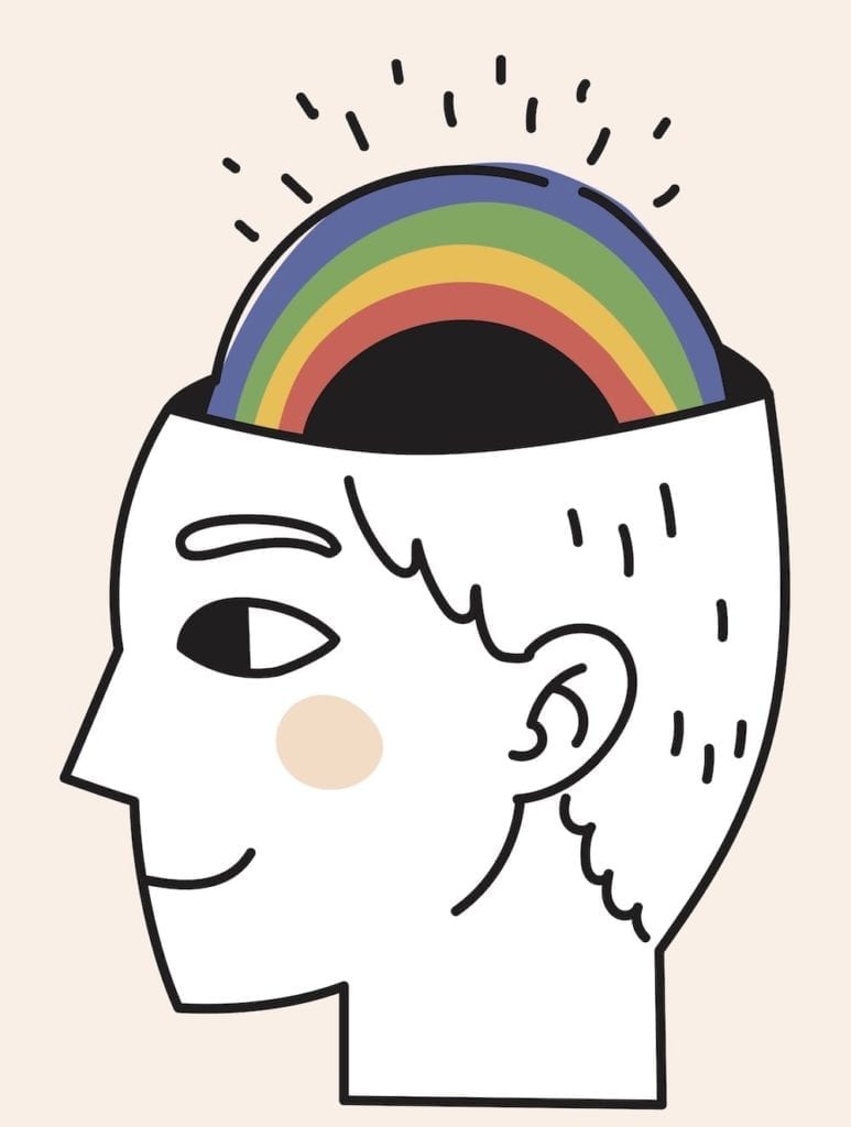 happy brain with rainbow