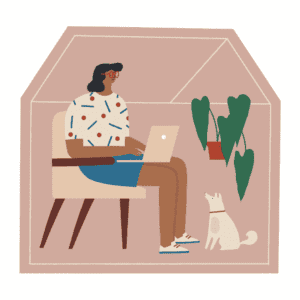 woman working from home w dog