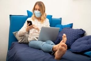 woman in quarantine on social media