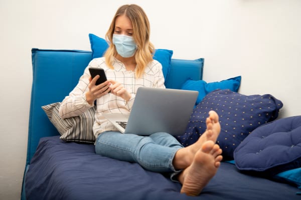 woman in quarantine on social media