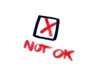 the words "not ok" with a check mark