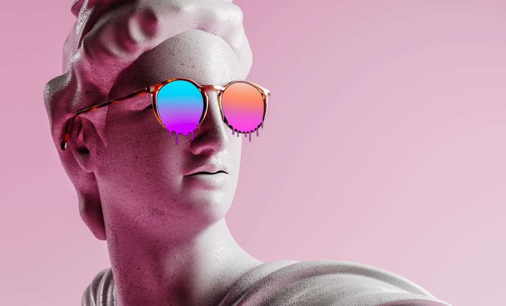 influencer concept, sunglasses on statue